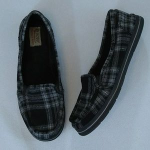 Skechers Bobs Black Plaid Flannel Loafer Flats